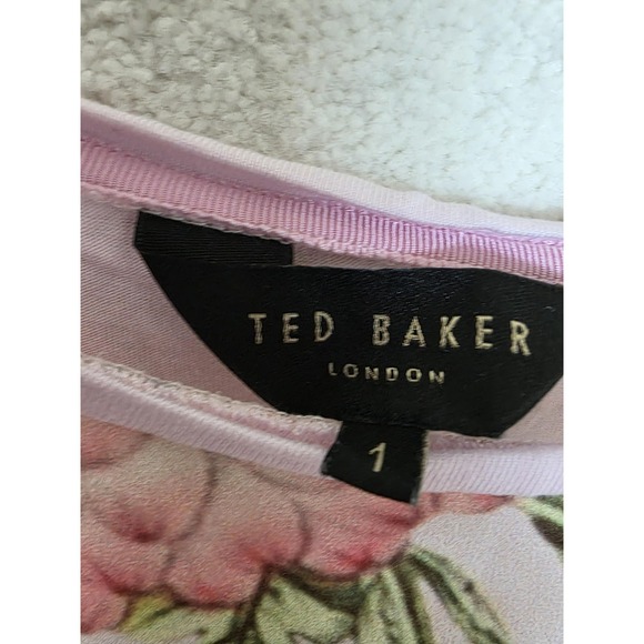 Ted Baker Blouse Womens 1 Pink Floral Cap Sleeve Jersey Top Portugal Lightweight - Picture 4 of 13